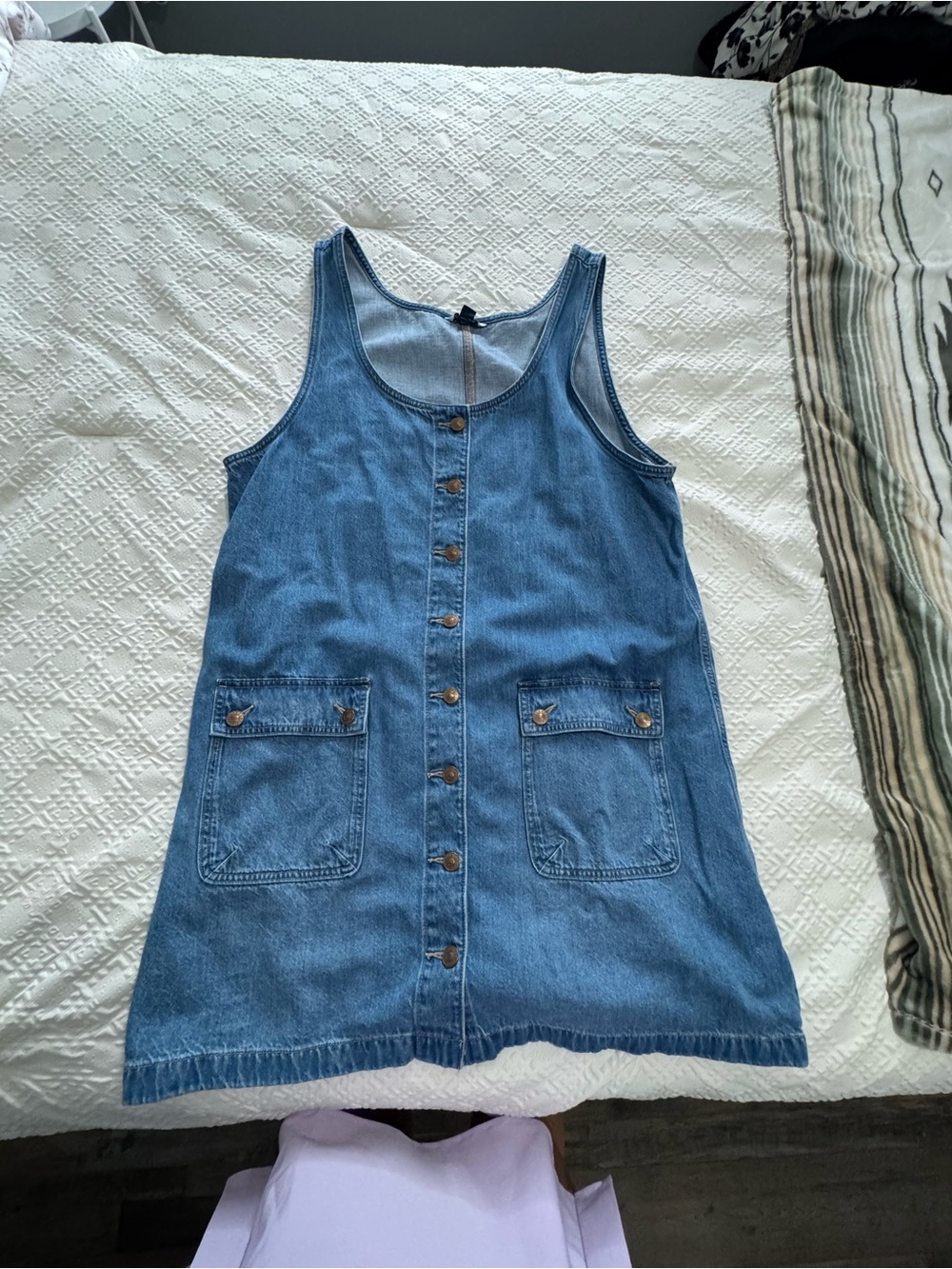 American Eagle Outfitters Blue Denim Button-Front Pinafore Dress